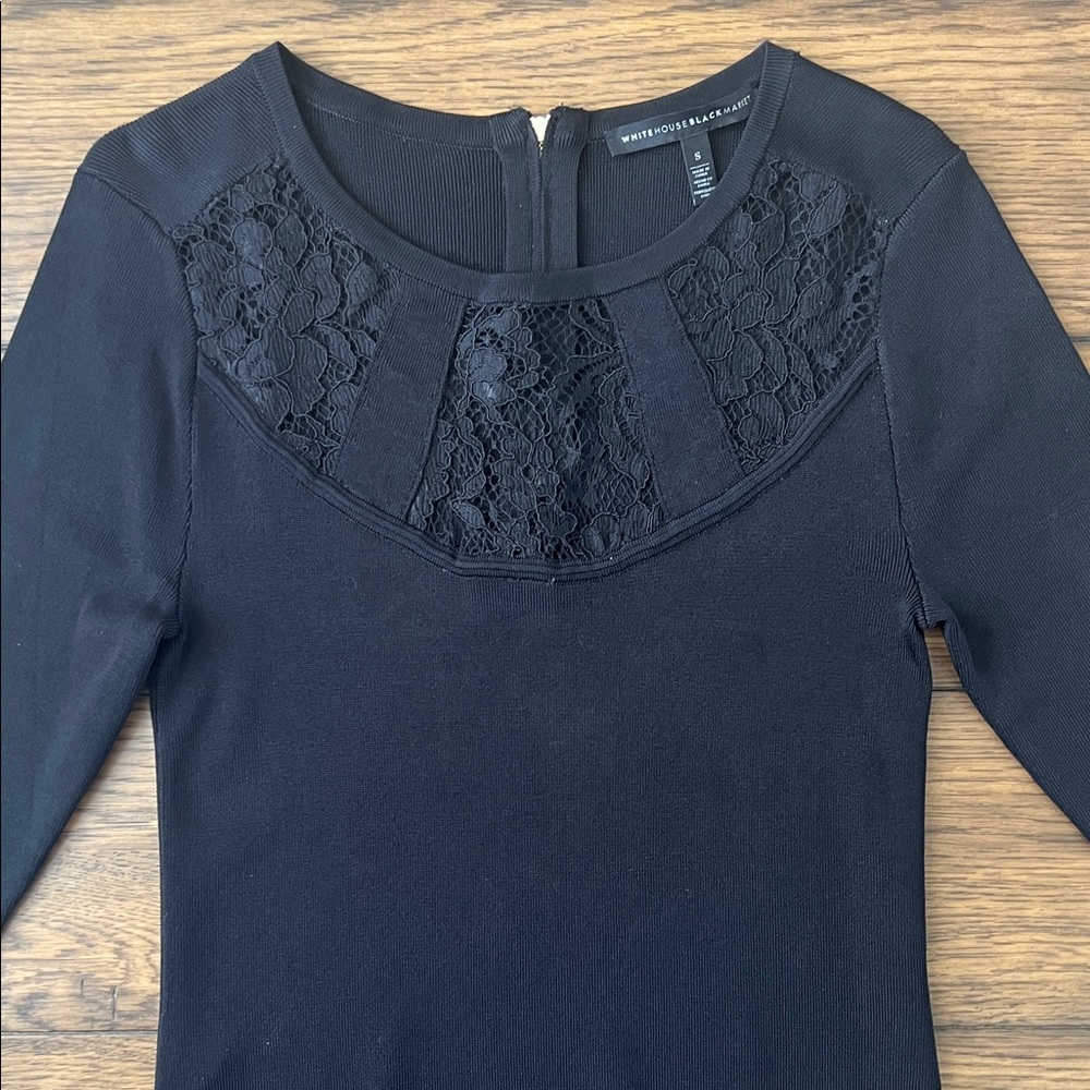 White House Black Market Black Lace Panel Top chic feminine modern